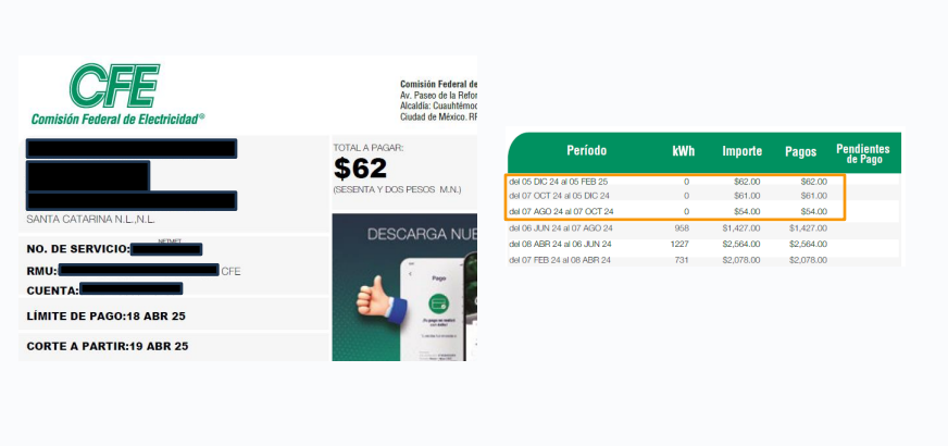Ejemplo de recibo CFE